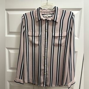 LOFT size L striped button down cream, tan, black, white top
